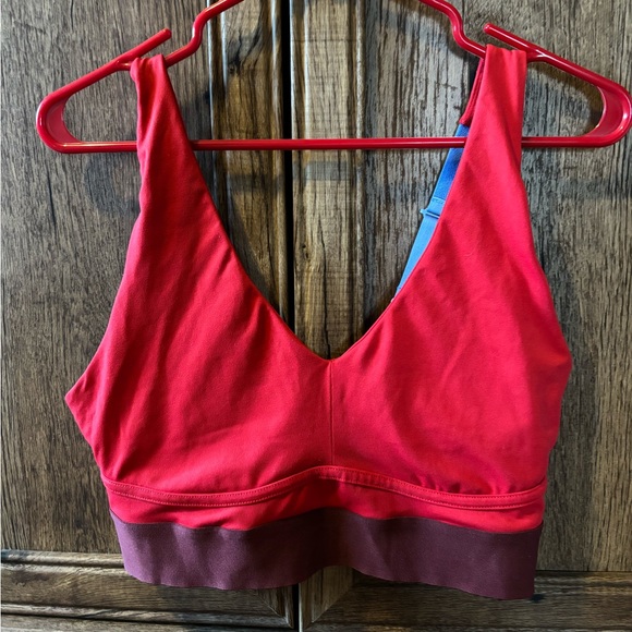 Fabletics All Day Every Day Sports Bra in red/maroon/blue, size large. - Picture 5 of 9